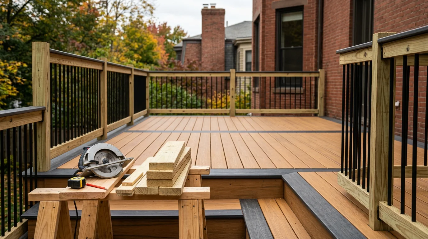 Deck builder constructing new residential deck